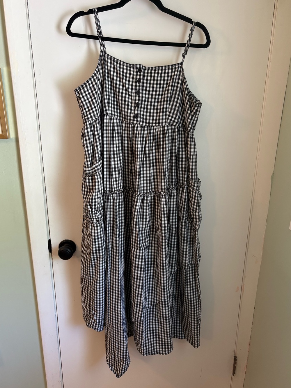 Black & White Gingham Tiered Spaghetti Strap Dress